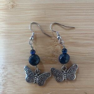 Butterfly and Lapis Dangle Earrings
